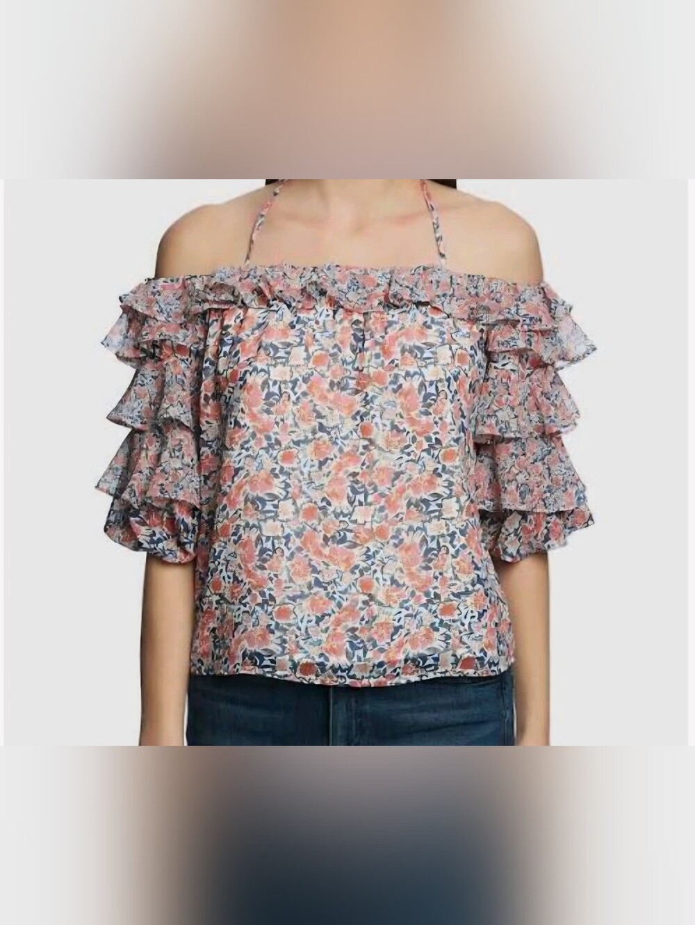 1. State Tiered Ruffle Shoulder Halter Top